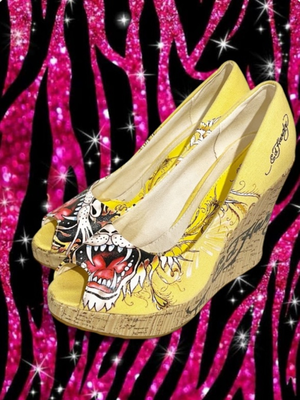 Ed Hardy Deadstock Vintage Cork Wedge Platforms size 7